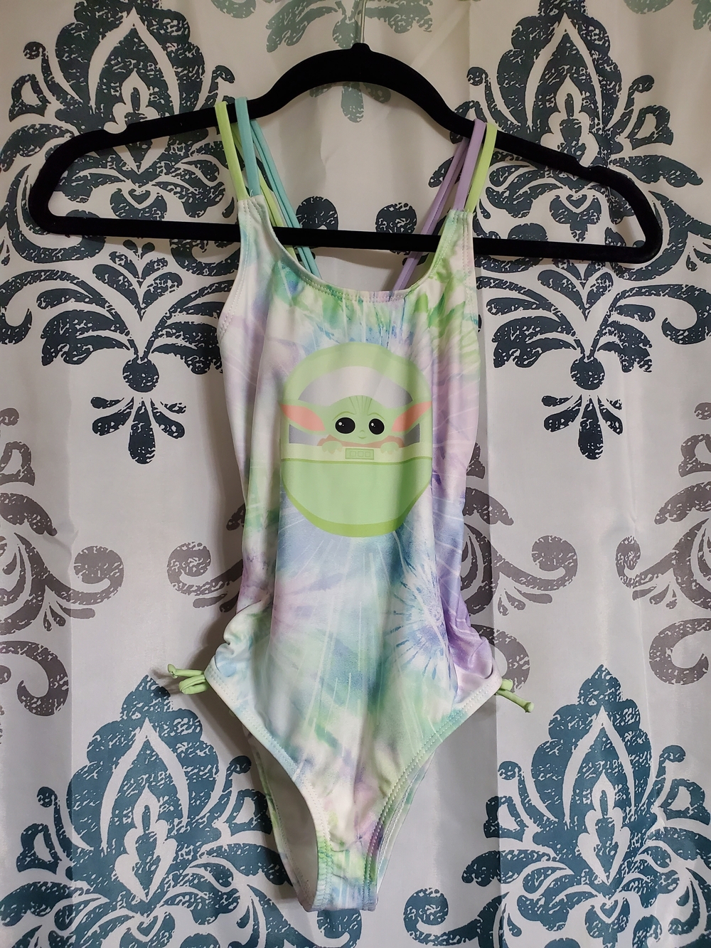Star Wars Pastel Tie-Dye One-Piece Swimsuit with Green Grogu Graphic